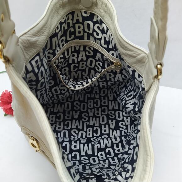 Marc By Marc Jacobs Off-White Leather Turnlock Pockets Zipper Hobo Shoulder Bag - Picture 10 of 16